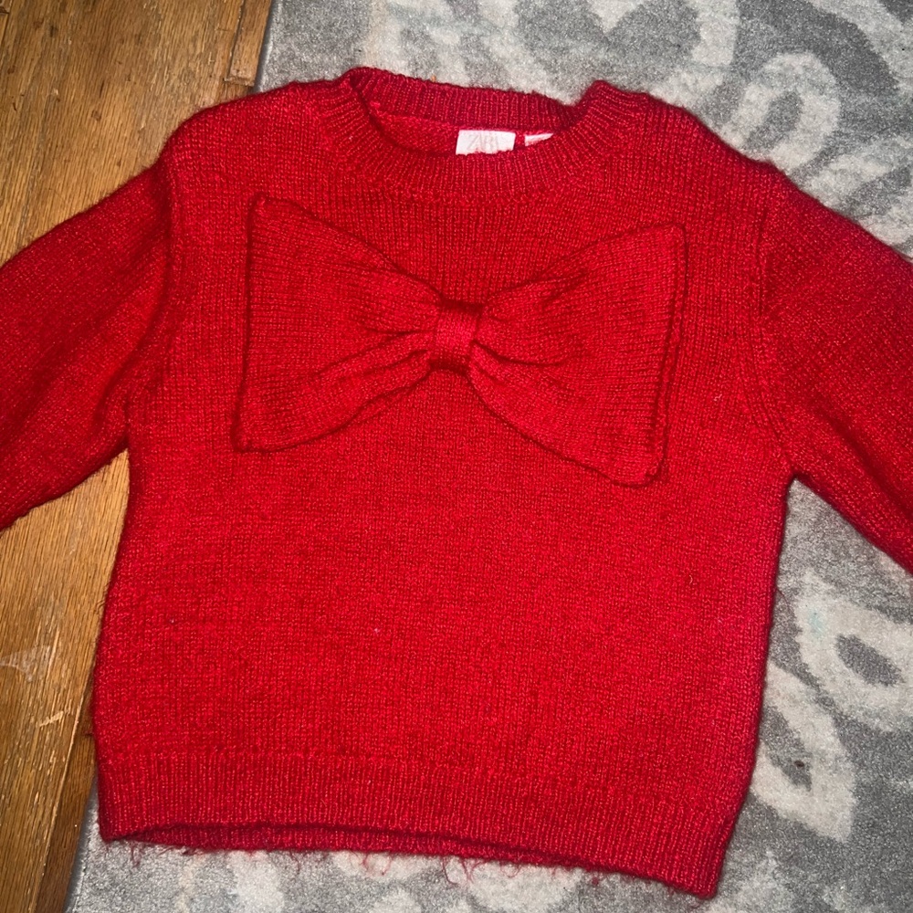 Toddler Girl Zara Red Knit Sweater with Bow